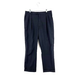 Ballin Classic Super 120s Wool Gray W/ Blue Twill Pleated Cuff Dress Pants 36/31